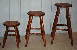 Solid Oak, Country Curve Turned Leg Stools