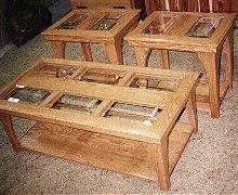 Bow Leg End & Coffee Tables with Inset Beveled Glass